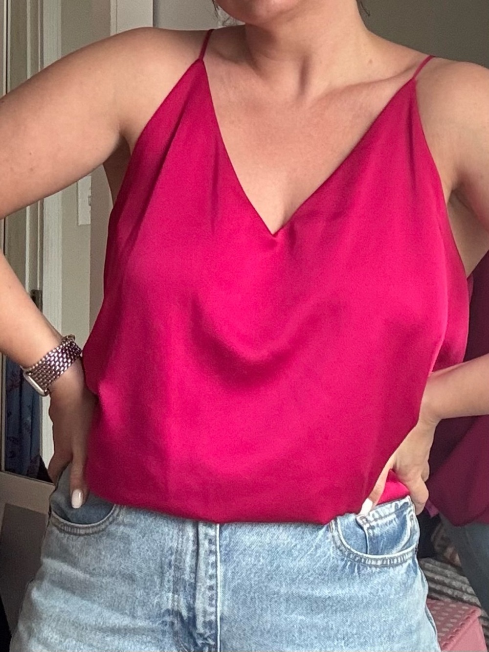 LOFT Outlet Pink Satin V-Neck Cami Tank Top Size XL